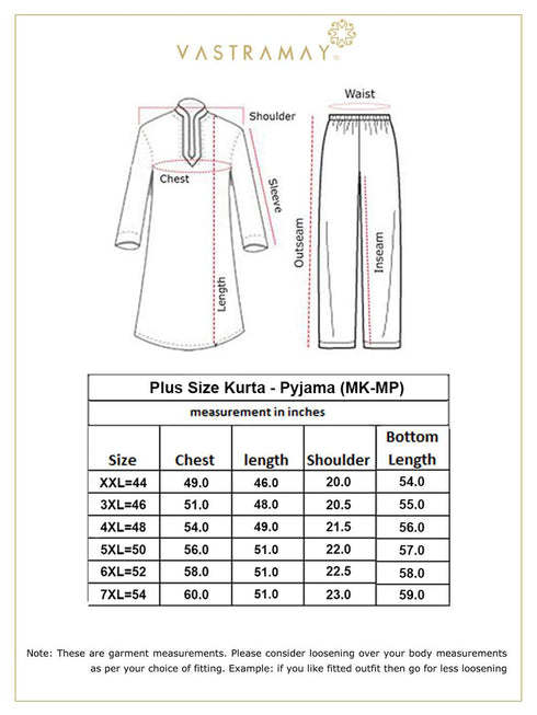 Vastramay Men's Plus Size Cream Silk Blend Kurta Pyjama Set